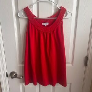 JOSEPH A. Red Sleeveless Knit Top Women's Size L‎ Braided Neckline Casual